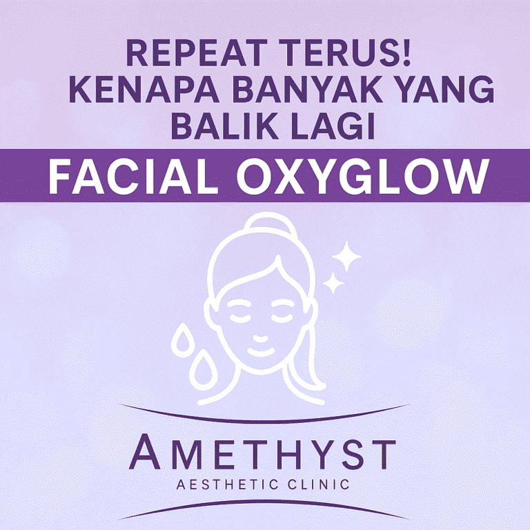 Thumbnail facial OxyGlow Amethyst dengan visual wajah glowing dan teks edukatif