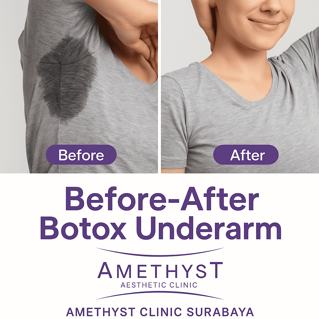 Ilustrasi hasil Botox underarm Surabaya, pakaian tetap kering tanpa noda keringat, pasien tampak percaya diri