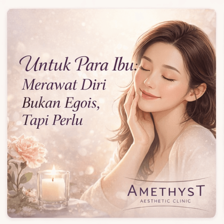 Ilustrasi ibu merawat diri sebagai bentuk self care di Amethyst Aesthetic Clinic