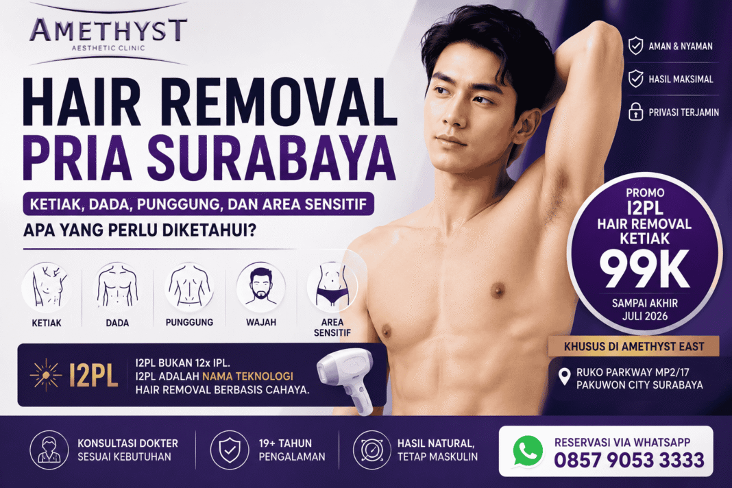 Hair removal pria Surabaya untuk ketiak, dada, punggung, wajah, dan area sensitif di Amethyst Aesthetic Clinic